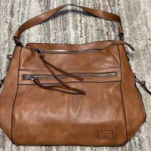 Elegant Brown Faux Leather Look Large Shoulder Bag Excellent Condition